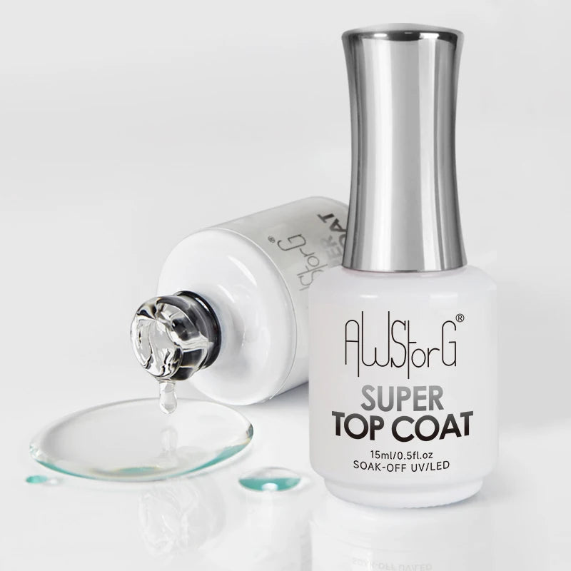 AWSTORG No-Wipe Super Top Coat Gel Polish – 15ml High-Gloss UV/LED Finish