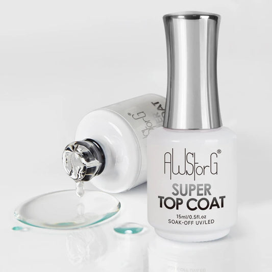 AWSTORG No-Wipe Super Top Coat Gel Polish – 15ml High-Gloss UV/LED Finish