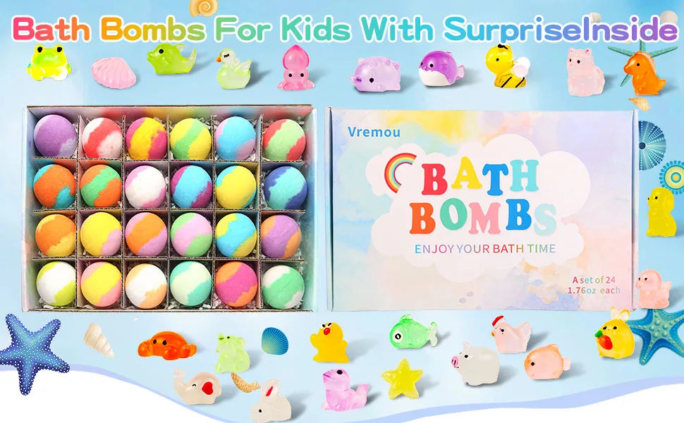Bath Bombs for Kids with Surprise Inside – 24 Pack Bubble Bath Fizzies