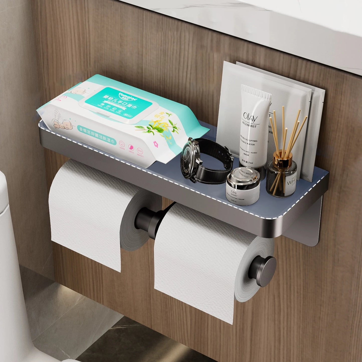 Aluminum Alloy Paper Holder – No-Drill Wall-Mounted Toilet & Kitchen Paper Roll Holder