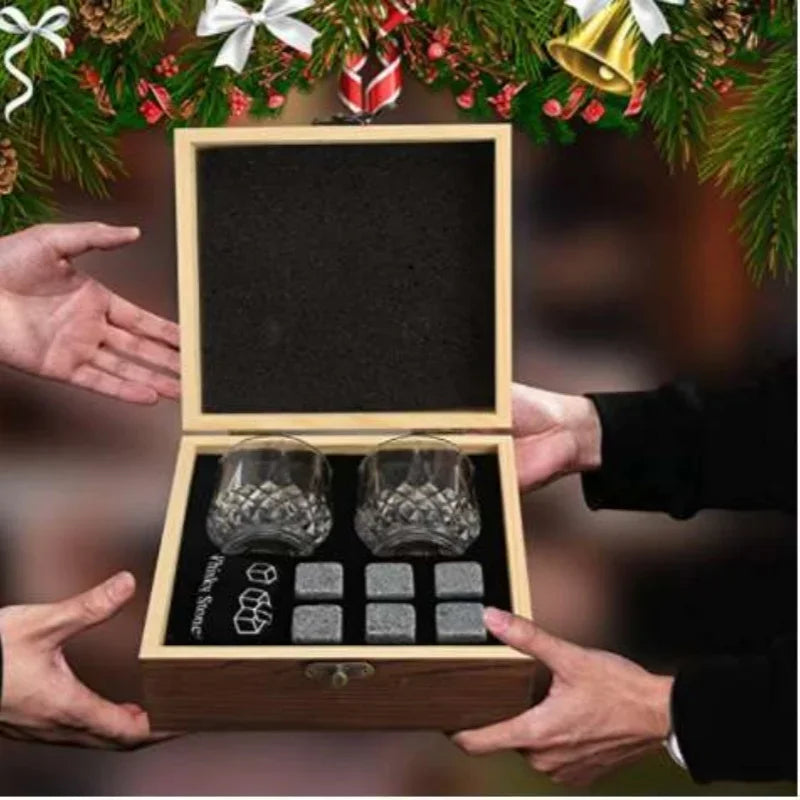 Whiskey Stones & Glasses Gift Set – Granite Chilling Stones