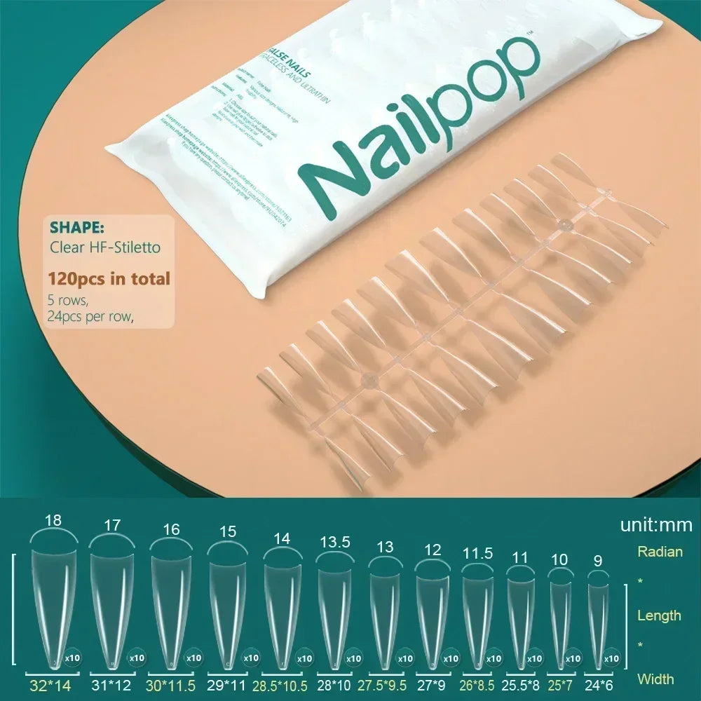 NAILPOP 120pcs Soft Gel Full Cover Press On Nails – Coffin Clear / Semi-Matte False Nail Tips - Roomsium