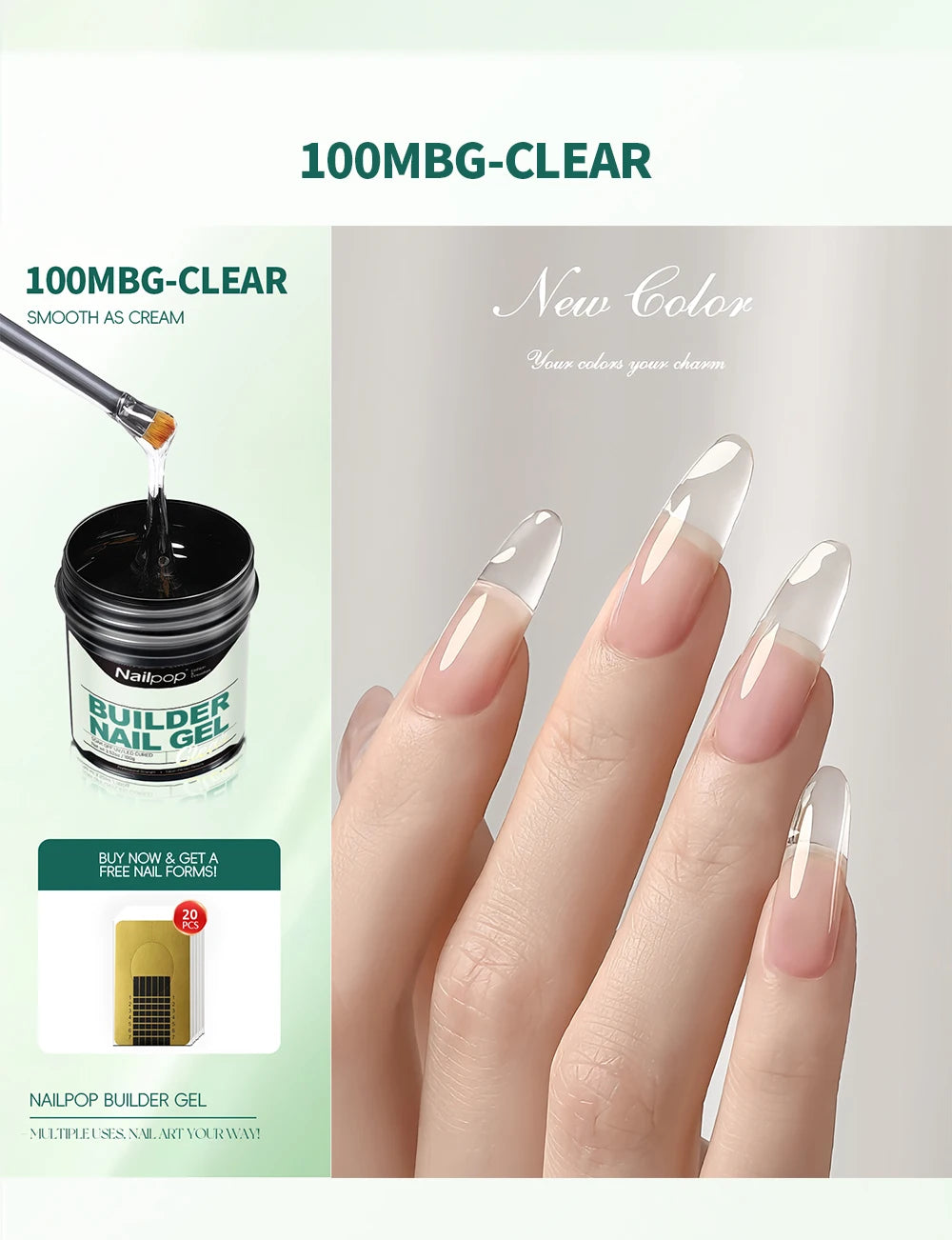 Nailpop Milky Smooth Builder Gel 30g / 100g – Self-Leveling Hard Gel for Nail Extension & Apex Building - Roomsium