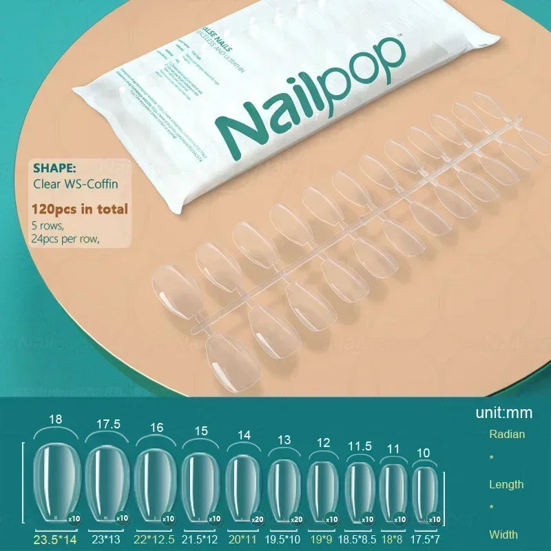 NAILPOP 120pcs Soft Gel Full Cover Press On Nails – Coffin Clear / Semi-Matte False Nail Tips - Roomsium