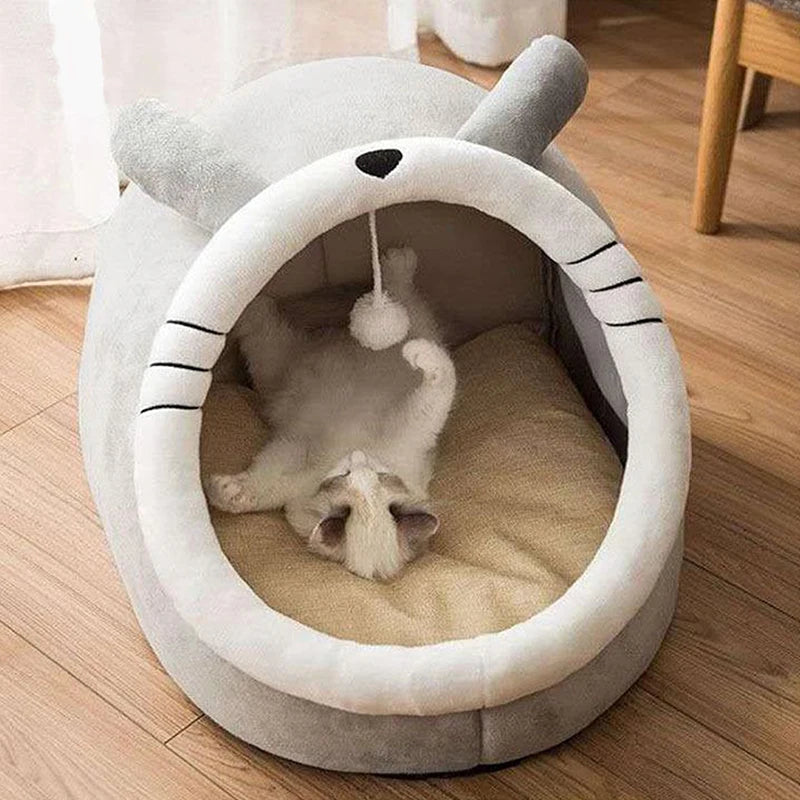 Deep Sleep Cat Bed – Foldable Cartoon Pet Cave Bed with Removable Cushion