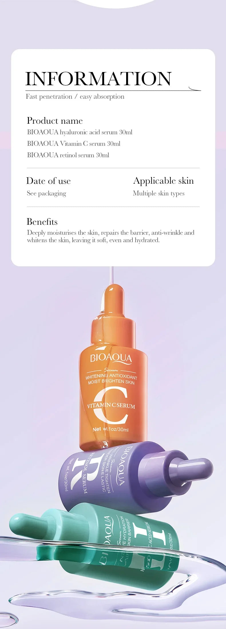 Vitamin C, Retinol & Hyaluronic Acid Serum Set – 3-Piece Facial Essence Kit - Roomsium