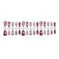 24PCS Wine Red Almond Press-On Nails with Rabbit Design