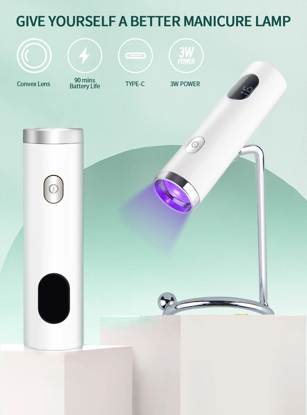 Nailpop Mini UV Nail Lamp – Portable Rechargeable 3W Gel Polish Curing Light with Magnetic Stand - Roomsium