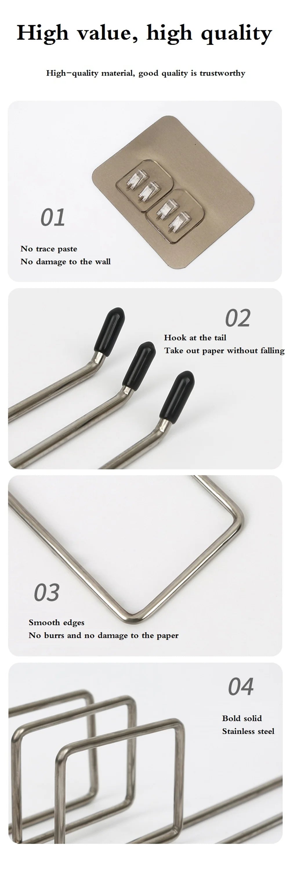 2PCS Stainless Steel Adhesive Paper Towel Holder