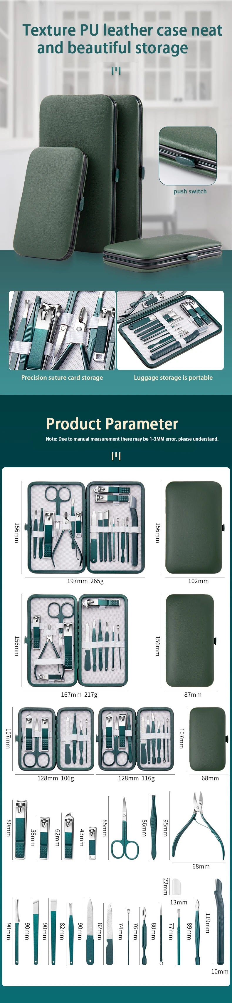 Professional Stainless Steel Manicure & Pedicure Kit – 7/10/12/18 Piece Nail Care Set with Travel Case - Roomsium