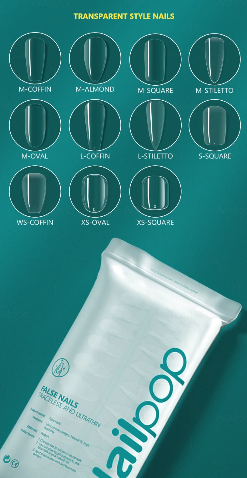 NAILPOP 120pcs Soft Gel Full Cover Press On Nails – Coffin Clear / Semi-Matte False Nail Tips - Roomsium