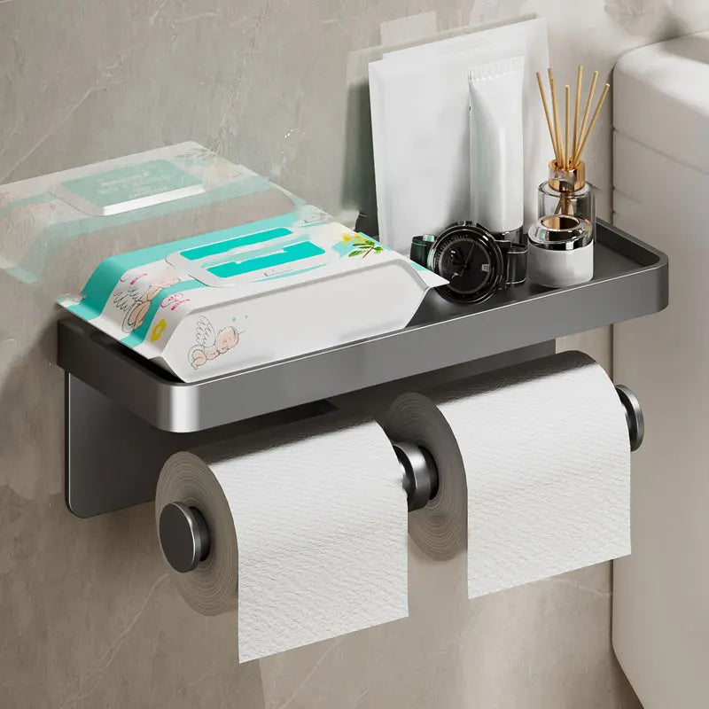 Aluminum Alloy Paper Holder – No-Drill Wall-Mounted Toilet & Kitchen Paper Roll Holder