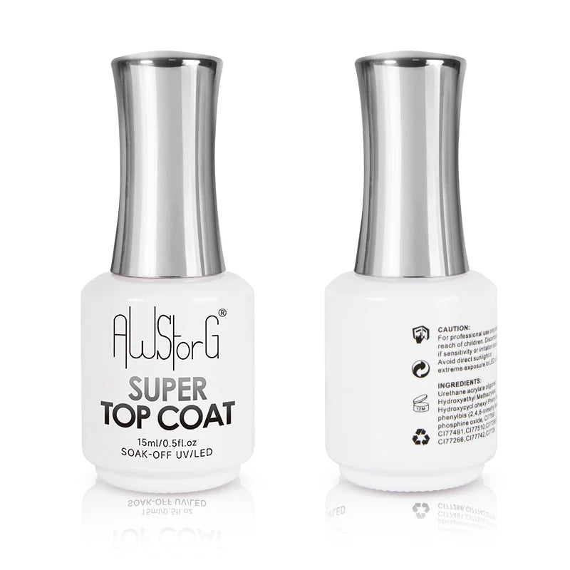 AWSTORG No-Wipe Super Top Coat Gel Polish – 15ml High-Gloss UV/LED Finish