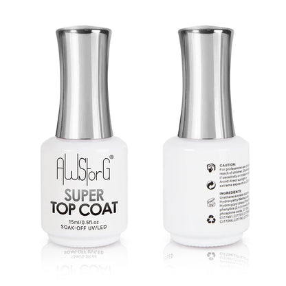 AWSTORG No-Wipe Super Top Coat Gel Polish – 15ml High-Gloss UV/LED Finish