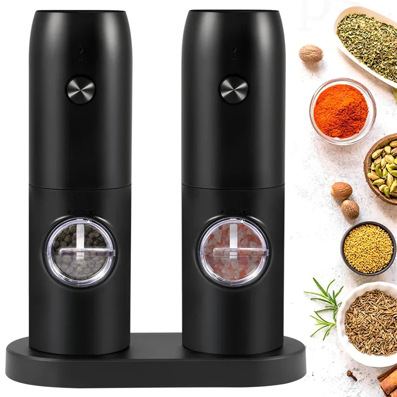 Electric Automatic Salt & Pepper Grinder Set with LED Light & Adjustable Coarseness - Roomsium