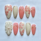 24PCS Wine Red Almond Press-On Nails with Rabbit Design