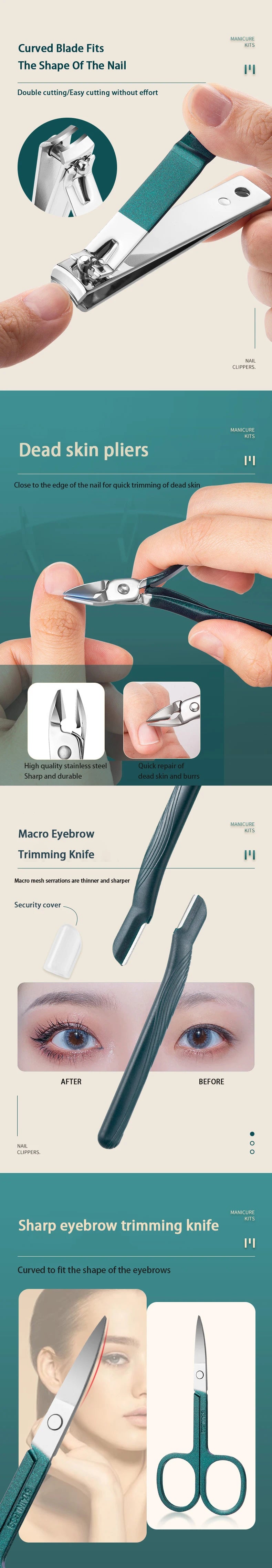 Professional Stainless Steel Manicure & Pedicure Kit – 7/10/12/18 Piece Nail Care Set with Travel Case - Roomsium