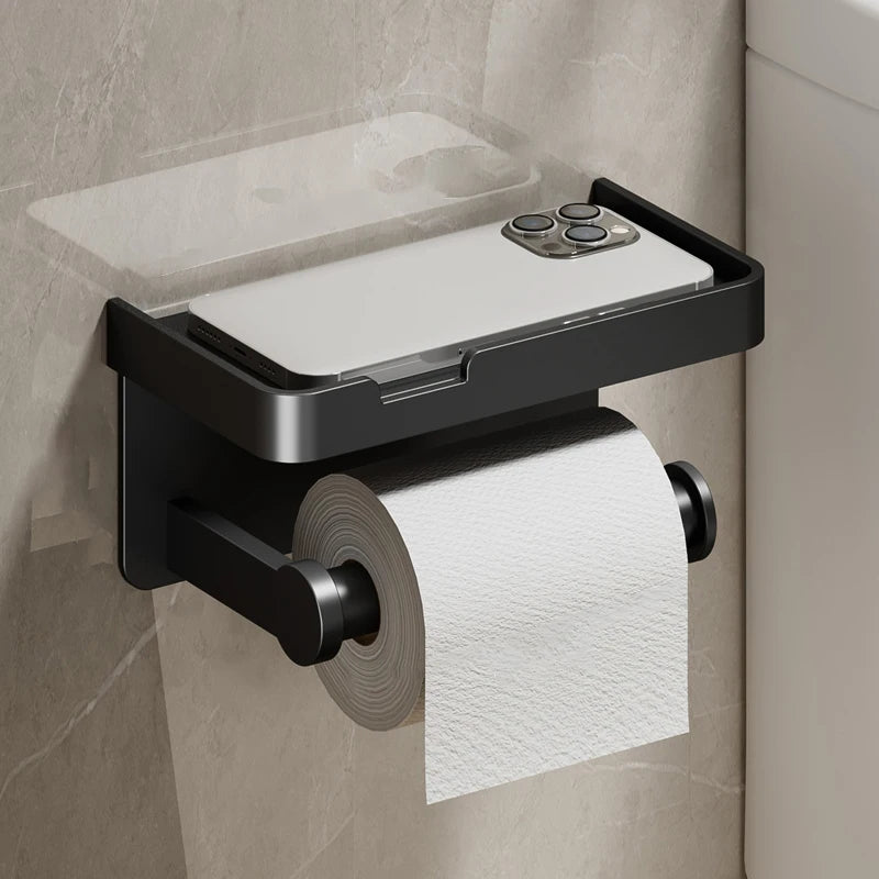 Aluminum Alloy Paper Holder – No-Drill Wall-Mounted Toilet & Kitchen Paper Roll Holder