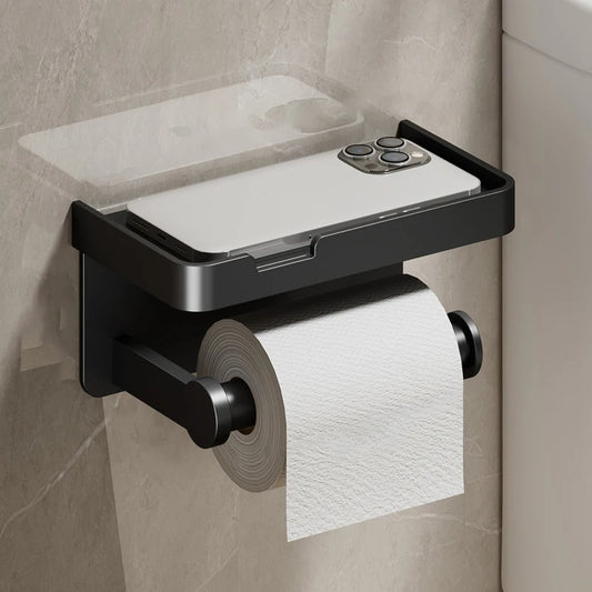 Aluminum Alloy Paper Holder – No-Drill Wall-Mounted Toilet & Kitchen Paper Roll Holder