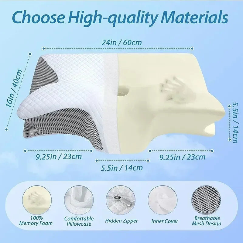 Ergonomic Memory Foam Cervical Pillow – 2-in-1 Contour Neck Support Pillow
