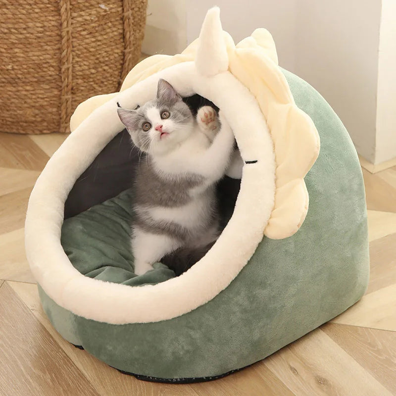 Deep Sleep Cat Bed – Foldable Cartoon Pet Cave Bed with Removable Cushion