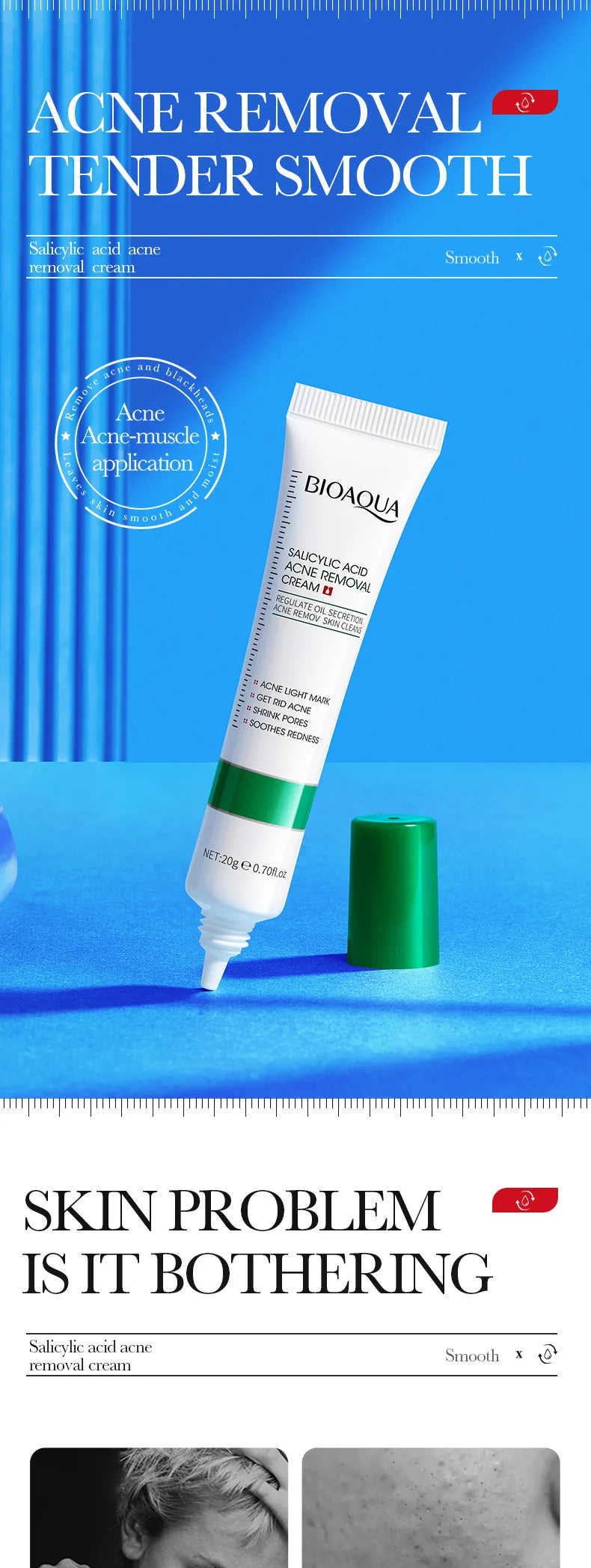 BIOAQUA Salicylic Acid Acne Repair Face Cream – Blackhead & Mark Care, Moisturizing