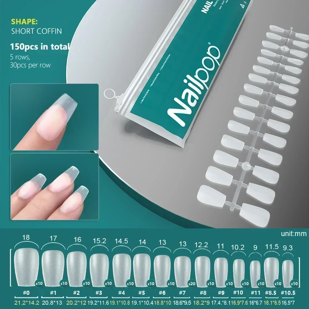 NAILPOP 120pcs Soft Gel Full Cover Press On Nails – Coffin Clear / Semi-Matte False Nail Tips - Roomsium
