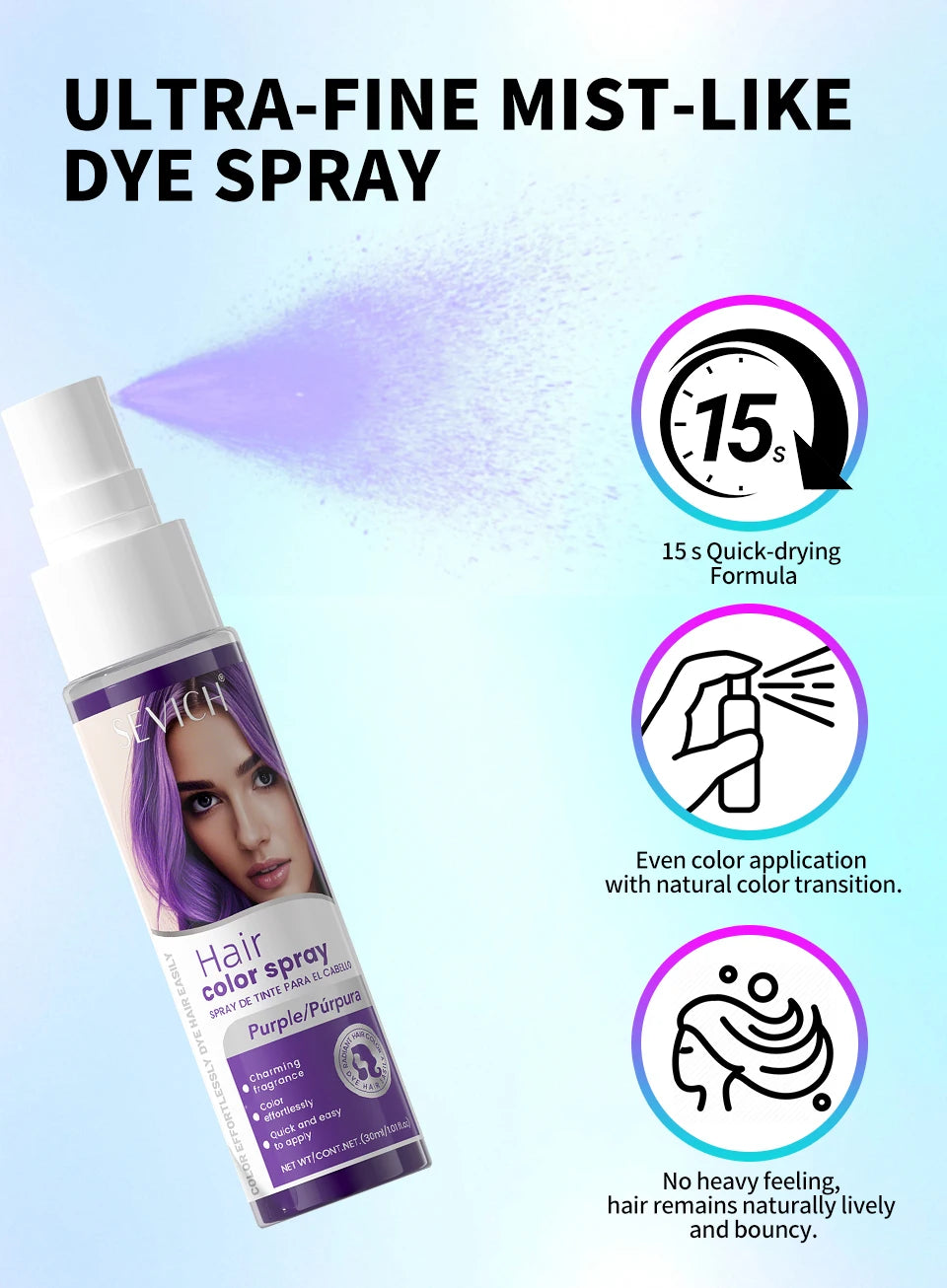 Temporary Hair Color Spray 30ml – Washable Styling Color