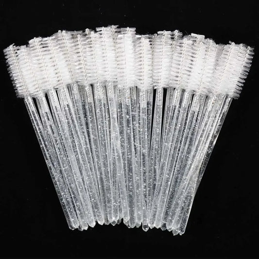 50PCS Disposable Eyelash & Eyebrow Brushes with Crystal Handle