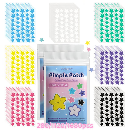Seven-Color Star Pimple Patches – Invisible Hydrocolloid Acne Dots (280 / 1120 / 1680 pcs)