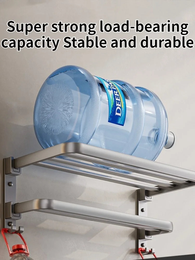 Wall-Mounted Aluminum Towel Rack – Grey/Black Bathroom Storage (40–60cm) - Roomsium