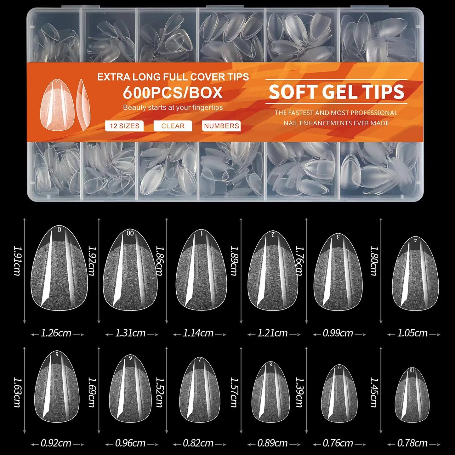 600pcs Soft Gel Nail Tips – Half Matte Clear Almond False Nails for Extension - Roomsium