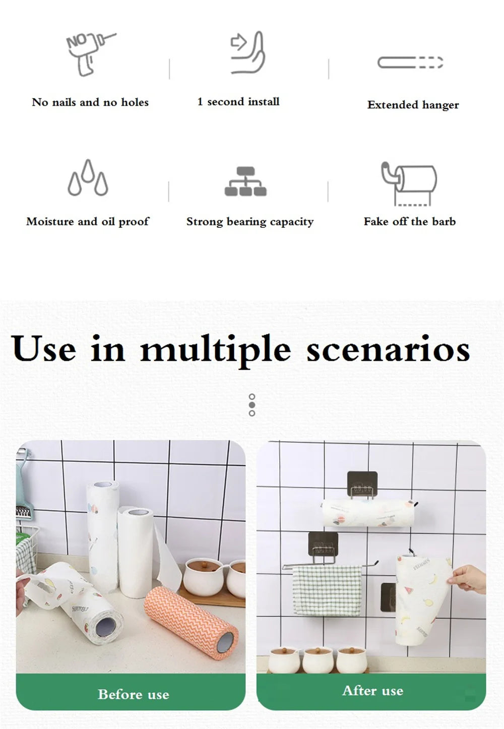 2PCS Stainless Steel Adhesive Paper Towel Holder