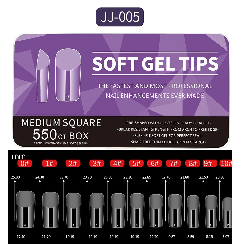 550pcs Soft Gel Full Cover Nail Tips – Almond & Coffin