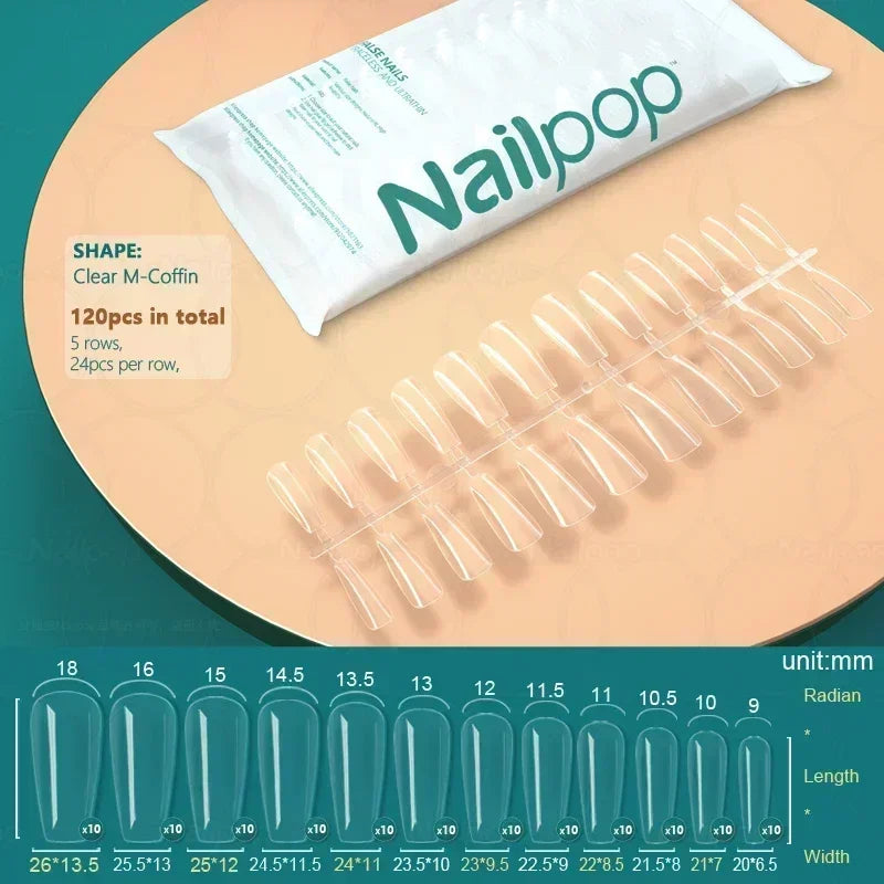 NAILPOP 120pcs Soft Gel Full Cover Press On Nails – Coffin Clear / Semi-Matte False Nail Tips - Roomsium
