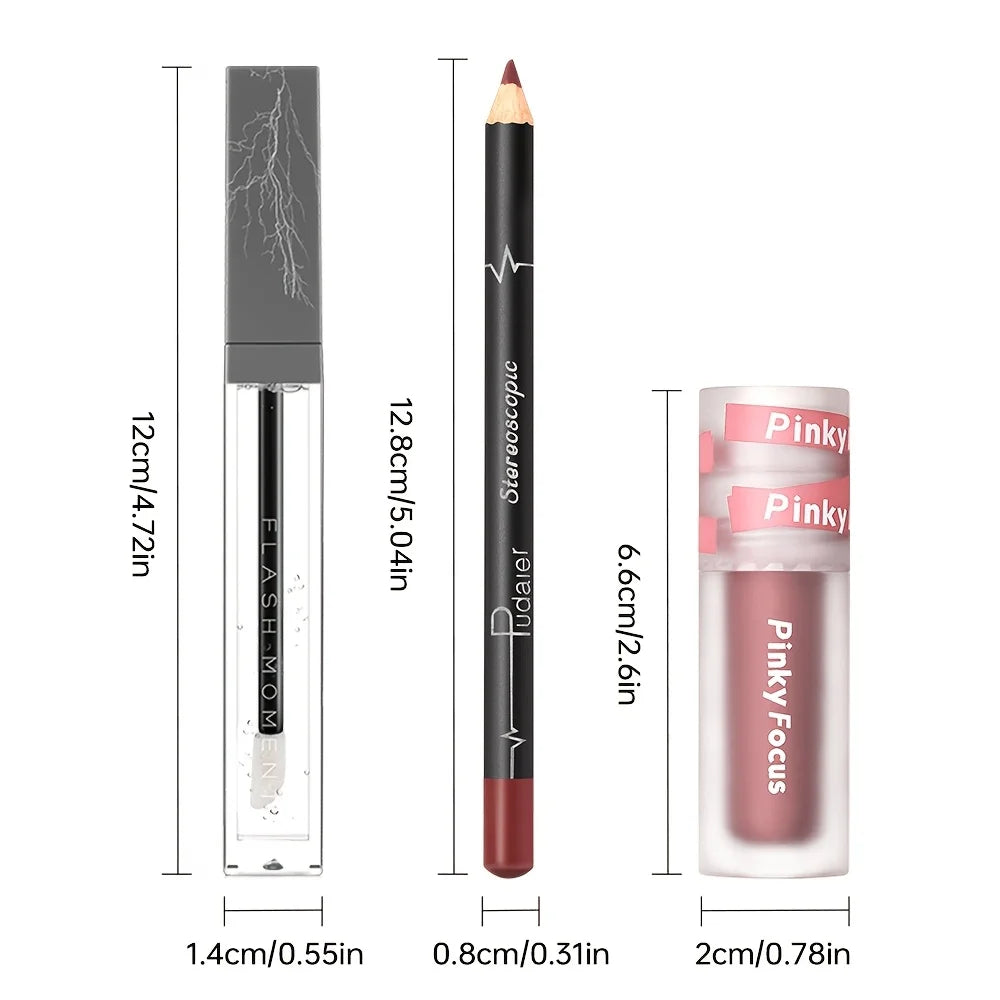 3-Piece Lip Makeup Set – Lip Gloss, Lip Oil & Lip Liner