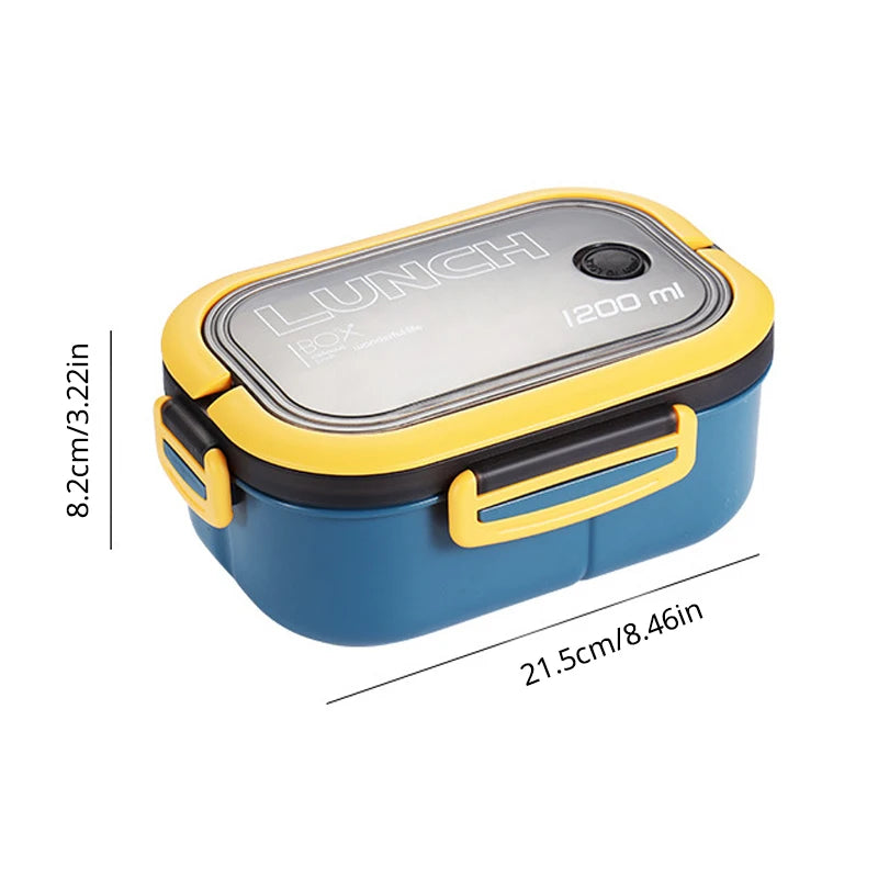 Double-Layer Portable Lunch Box with Spoon & Fork – Microwave Safe Bento Food Container (1200ml)