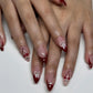 24PCS Wine Red Almond Press-On Nails with Rabbit Design