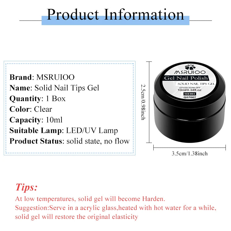 MSRUIOO Solid Nail Extension Gel 10ml – UV LED Builder Gel