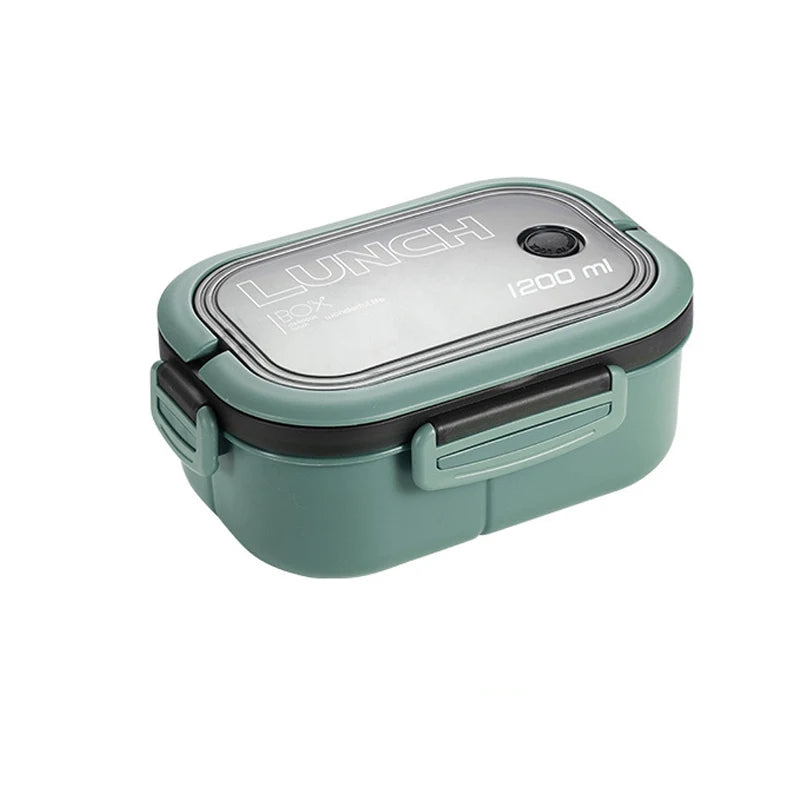 Double-Layer Portable Lunch Box with Spoon & Fork – Microwave Safe Bento Food Container (1200ml)