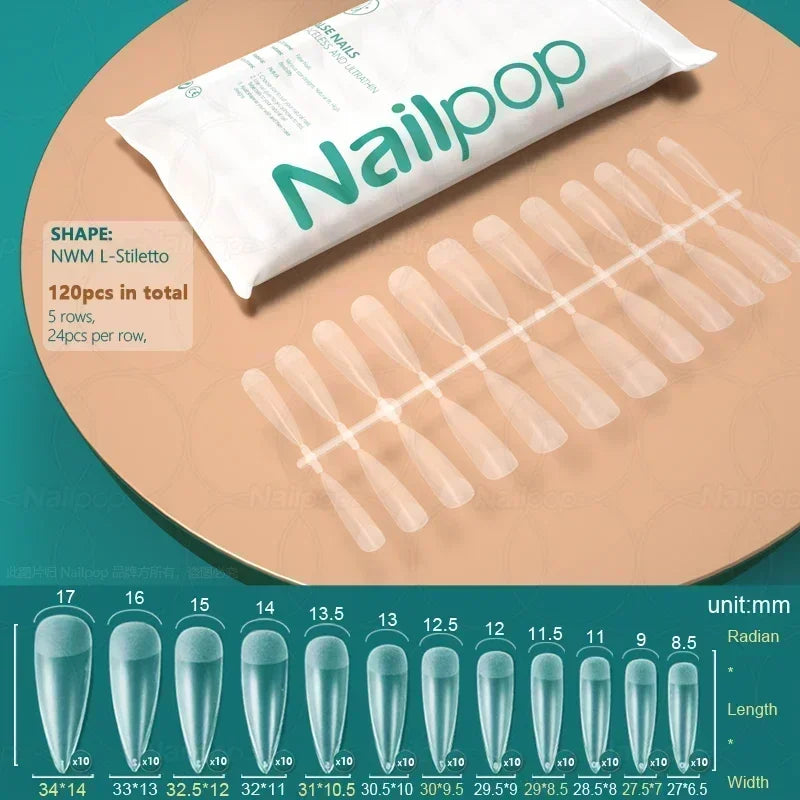 NAILPOP 120pcs Soft Gel Full Cover Press On Nails – Coffin Clear / Semi-Matte False Nail Tips - Roomsium