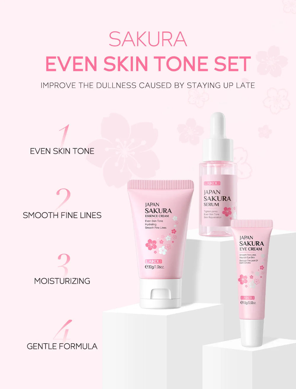 LAIKOU Vitamin C Sakura & Snail 3-Piece Skincare Set – Travel Size Face Care Kit - Roomsium
