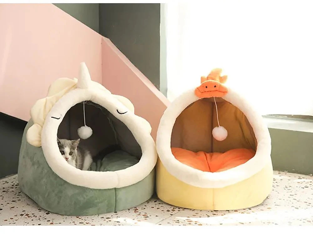 Deep Sleep Cat Bed – Foldable Cartoon Pet Cave Bed with Removable Cushion