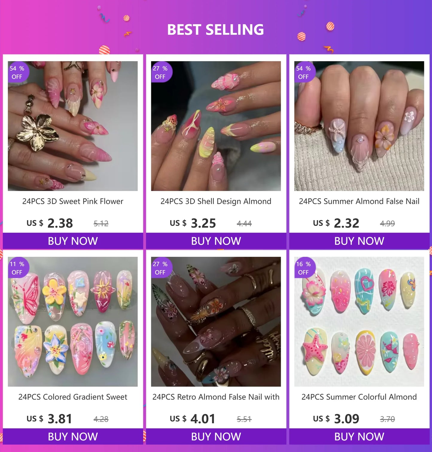 24PCS Wine Red Almond Press-On Nails with Rabbit Design