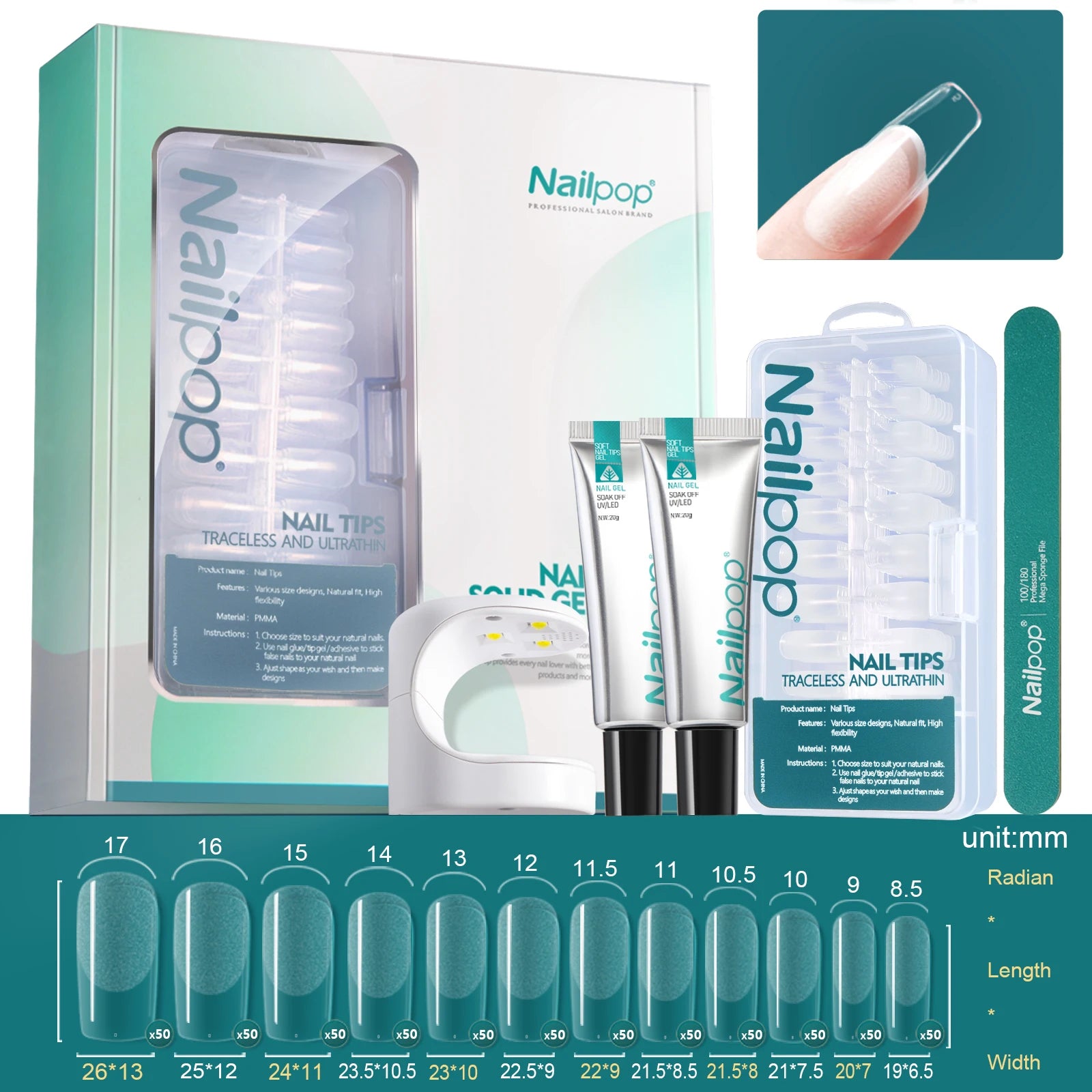 Nailpop Nail Extension Kit 600pcs Soft Gel Nail Tips with Glue Gel & UV Lamp – Fast Nail Extension Set for DIY & Professional Use - Roomsium