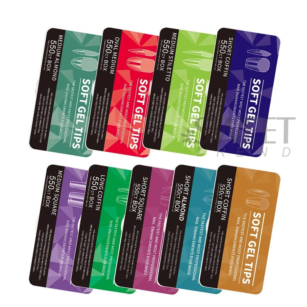 550pcs Soft Gel Full Cover Nail Tips – Almond & Coffin