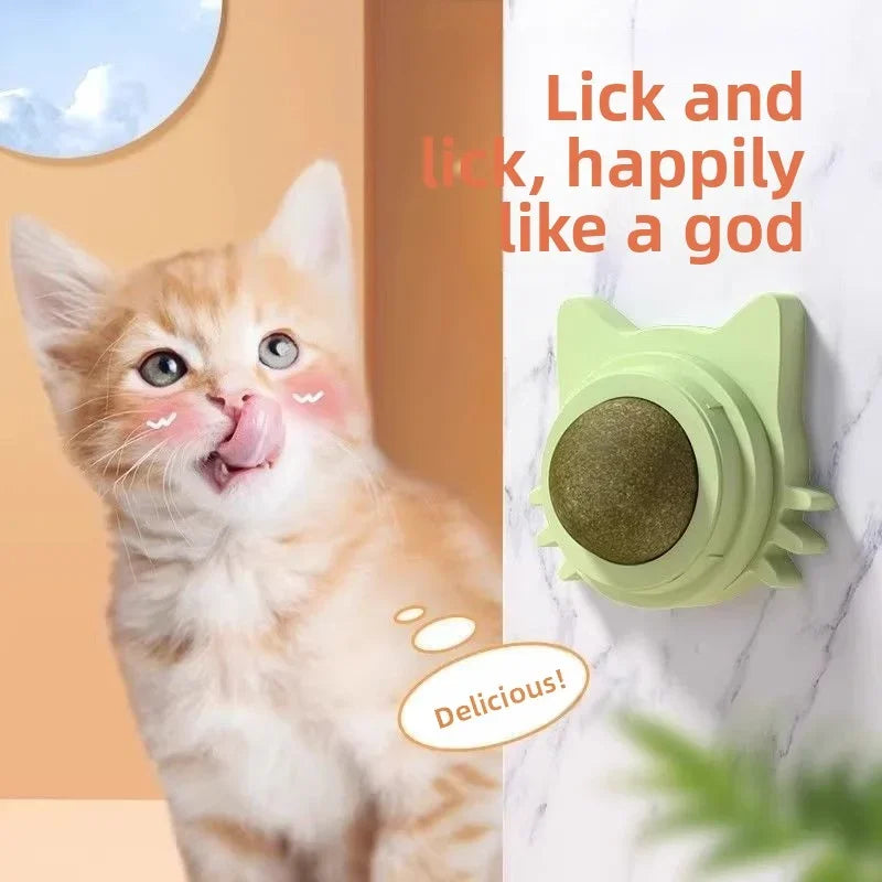Natural Catnip Rotatable Wall Stick Toy – Sucker Mount Cat Mint Ball