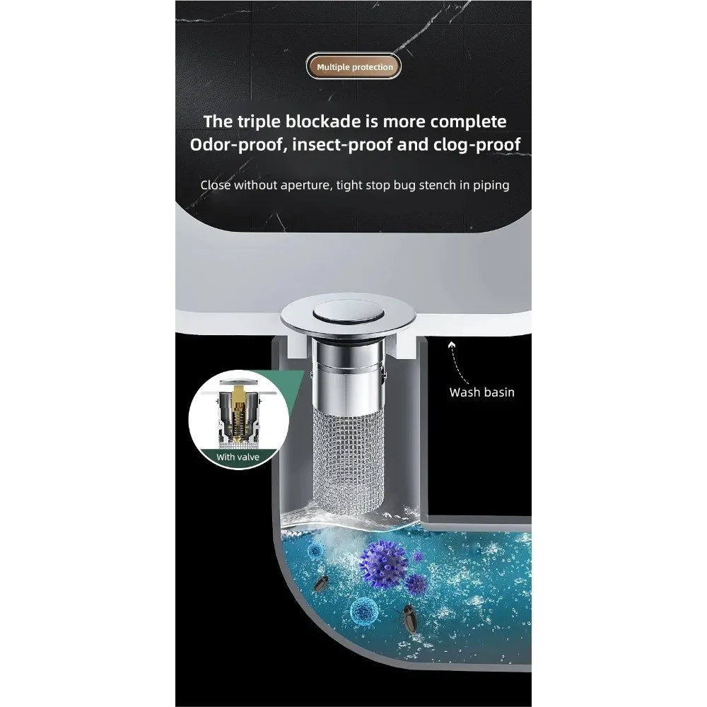 Stainless Steel Pop-Up Sink Drain Plug – Press Type