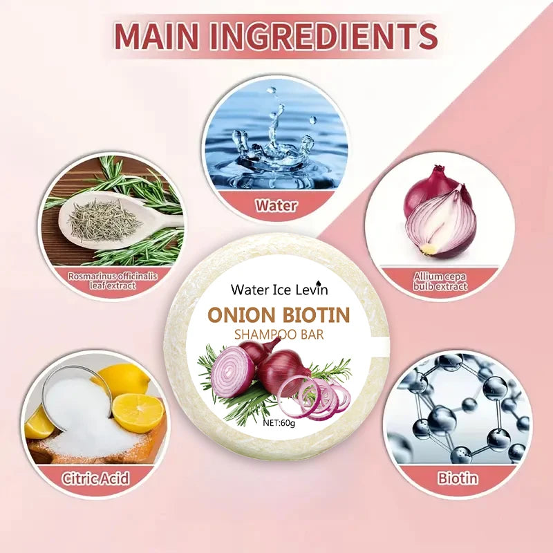 Onion & Biotin Shampoo Bar 60g – Rosemary-Infused Solid Hair Cleanser for All Hair Types - Roomsium