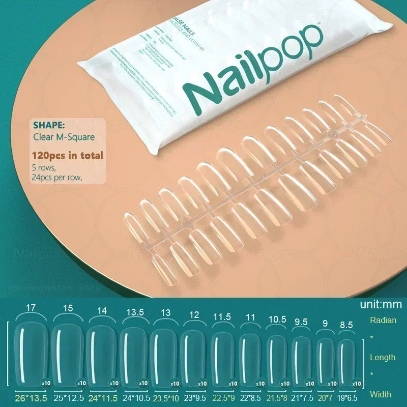NAILPOP 120pcs Soft Gel Full Cover Press On Nails – Coffin Clear / Semi-Matte False Nail Tips - Roomsium